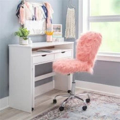 Cheap 🧨 Linon Cami Faux Fur Upholstered Armless Office Chair In Blush Pink ⌛ -Deals Writing Desks Store 2116727 21 L