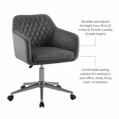 Best deal 👏 Linon Lyla Upholstered Quilted Office Chair In Gray 😀 -Deals Writing Desks Store 2116729 11 L