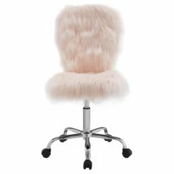 Deals 🔔 Riverbay Furniture Faux Fur Upholstered Armless Office Chair In Blush Pink ⌛ -Deals Writing Desks Store 2118696 1 L