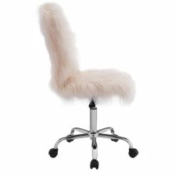 Deals 🔔 Riverbay Furniture Faux Fur Upholstered Armless Office Chair In Blush Pink ⌛ -Deals Writing Desks Store 2118696 3 L