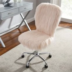 Deals 🔔 Riverbay Furniture Faux Fur Upholstered Armless Office Chair In Blush Pink ⌛ -Deals Writing Desks Store 2118696 8 L