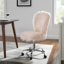 Deals 🔔 Riverbay Furniture Faux Fur Upholstered Armless Office Chair In Blush Pink ⌛ -Deals Writing Desks Store 2118696 9 L