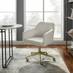 Discount 🌟 Riverbay Furniture Upholstered Quilted Office Chair In Off White 💯 15 Discount 🌟 Riverbay Furniture Upholstered Quilted Office Chair In Off White 💯 -Deals Writing Desks Store 2118698 10 L