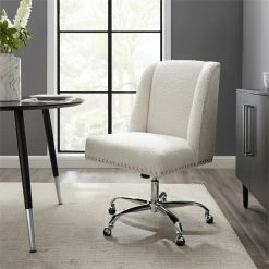 Discount ✨ Riverbay Furniture Upholstered Swivel Office Chair In Cream Sherpa 🎁 20 Discount ✨ Riverbay Furniture Upholstered Swivel Office Chair In Cream Sherpa 🎁 -Deals Writing Desks Store 2118826 8 L
