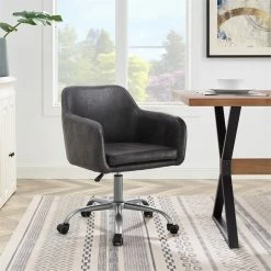 Best Sale 😍 Riverbay Furniture Metal Upholstered Office Chair In Charcoal 🤩 -Deals Writing Desks Store 2118858 10 L