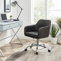 Best Sale 😍 Riverbay Furniture Metal Upholstered Office Chair In Charcoal 🤩 -Deals Writing Desks Store 2118858 8 L