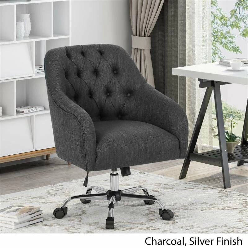 Outlet 😀 Noble House Barbour Tufted Home Office Swivel Chair In Charcoal 💯 5 Outlet 😀 Noble House Barbour Tufted Home Office Swivel Chair In Charcoal 💯 - Image 3