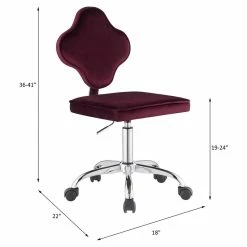 Best Pirce 🛒 ACME Furniture ACME Clover Velvet Upholstered Armless Office Chair With Swivel Seat In Red 🥰 -Deals Writing Desks Store 2124376 13 L