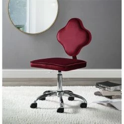 Best Pirce 🛒 ACME Furniture ACME Clover Velvet Upholstered Armless Office Chair With Swivel Seat In Red 🥰 -Deals Writing Desks Store 2124376 8 L