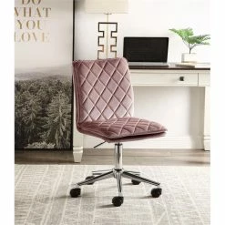 Outlet 🎁 ACME Furniture ACME Aestris Tufted Velvet Armless Office Chair With Swivel Seat In Pink 🎁 -Deals Writing Desks Store 2124378 8 L