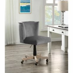 New ✔️ ACME Furniture ACME Cliasca Velvet Upholstered Armless Office Chair With Swivel Seat In Gray 🎉 -Deals Writing Desks Store 2124379 8 L