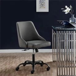 Deals 😍 Modway Designate Faux Leather Upholstered Office Swivel Chair In Black And Gray 🔔 -Deals Writing Desks Store 2127342 1 L