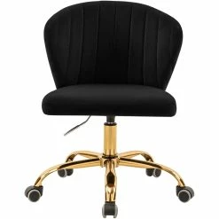 Budget 🤩 Meridian Furniture Finley Swivel Adjustable Black Velvet And Gold Office Chair 🤩 -Deals Writing Desks Store 2129589 6 L