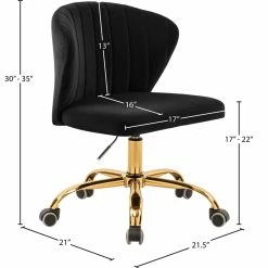 Budget 🤩 Meridian Furniture Finley Swivel Adjustable Black Velvet And Gold Office Chair 🤩 -Deals Writing Desks Store 2129589 8 L