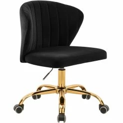 Budget 🤩 Meridian Furniture Finley Swivel Adjustable Black Velvet And Gold Office Chair 🤩