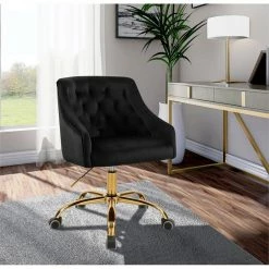 Best Pirce 👍 Meridian Furniture Arden Swivel Adjustable Black Velvet And Gold Office Chair 👍 -Deals Writing Desks Store 2129608 1 L