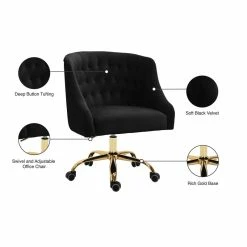 Best Pirce 👍 Meridian Furniture Arden Swivel Adjustable Black Velvet And Gold Office Chair 👍 -Deals Writing Desks Store 2129608 6 L