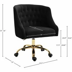 Best Pirce 👍 Meridian Furniture Arden Swivel Adjustable Black Velvet And Gold Office Chair 👍 -Deals Writing Desks Store 2129608 7 L