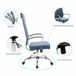 Promo 💯 LeisureMod Benmar High-Back Mid-Century Modern Leather Office Chair In Navy Blue 😉 -Deals Writing Desks Store 2142212 8 L