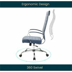 Promo 💯 LeisureMod Benmar High-Back Mid-Century Modern Leather Office Chair In Navy Blue 😉 -Deals Writing Desks Store 2142212 9 L