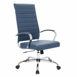 Promo 💯 LeisureMod Benmar High-Back Mid-Century Modern Leather Office Chair In Navy Blue 😉