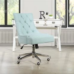 Cheap 👍 OSP Home Furnishings Amelia Office Chair In Mint Blue Fabric With Chrome Base 🌟 -Deals Writing Desks Store 2155724 1 L