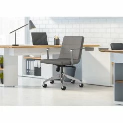 Cheap 🛒 Bowery Hill 21.5" Modern Metal And Fabric Task Chair With Wraparound Arms In Ash 🛒 -Deals Writing Desks Store 2155738 2 L