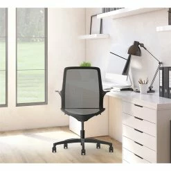 Promo 🛒 Bowery Hill 20" Modern Metal And Fabric All Mesh Task Chair In Black ⭐ -Deals Writing Desks Store 2155768 2 L