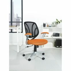 New 🎁 OSP Home Furnishings Screen Back Chair With Orange Mesh Fabric And Silver 🧥 Coated Arms And Base 🎁 -Deals Writing Desks Store 2157898 1 L