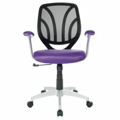 Budget ✨ OSP Home Furnishings Screen Back Chair With Purple Mesh Fabric And Silver 🧥 Coated Arms And Base 👍 -Deals Writing Desks Store 2157901 2 L
