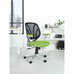 Outlet ✨ OSP Home Furnishings Screen Back Chair With Green Mesh Fabric And Silver 🧥 Coated Arms And Base 😍 -Deals Writing Desks Store 2157902 1 L