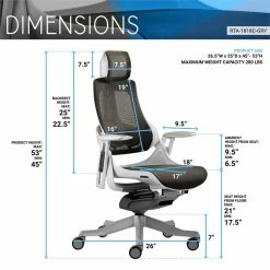 Discount 🥰 Techni Mobili LUX Ergonomic Executive Chair - Grey 🌟 -Deals Writing Desks Store 2159166 8 L