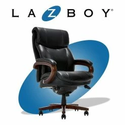 Outlet ❤️ La-Z-Boy Office La-Z-Boy Big And Tall Trafford Executive Office Chair Black Bonded Leather 🤩