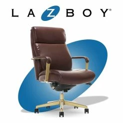 New 🛒 La-Z-Boy Office La-Z-Boy Modern Melrose Executive Office Chair Brown Bonded Leather 🔔