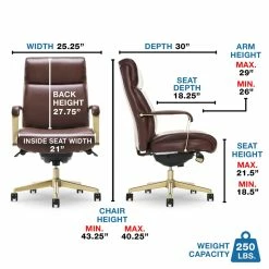 New 🛒 La-Z-Boy Office La-Z-Boy Modern Melrose Executive Office Chair Brown Bonded Leather 🔔 -Deals Writing Desks Store 2169907 16 L