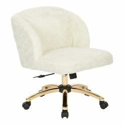 Outlet 😀 OSP Home Furnishings Ellen Office Chair In Cream Faux Fur Fabric ❤️
