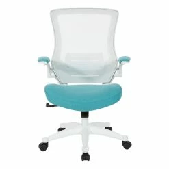 Flash Sale 🥰 Office Star White Screen Back Manager's Chair In White Turquoise Fabric 💯 -Deals Writing Desks Store 2202614 1 L