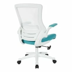 Flash Sale 🥰 Office Star White Screen Back Manager's Chair In White Turquoise Fabric 💯 -Deals Writing Desks Store 2202614 5 L