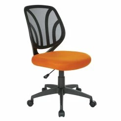 Best Sale 😍 Office Star Screen Back Armless Task Chair With Orange Mesh Fabric And Dual Wheel Casters ❤️