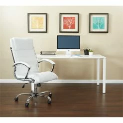 Brand new 🌟 Office Star Executive Chair With Thick Padded White Faux Leather Seat 😉 -Deals Writing Desks Store 2204175 1 L