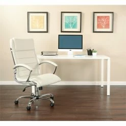 Coupon ❤️ Office Star Executive Chair With Thick Padded Cream Faux Leather Seat ⌛ -Deals Writing Desks Store 2204176 1 L