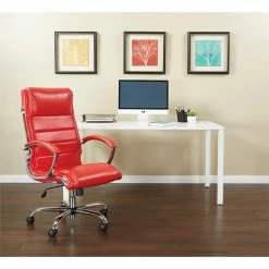 Coupon ❤️ Office Star Executive Chair With Thick Padded Red Faux Leather Seat 👏 -Deals Writing Desks Store 2204178 1 L