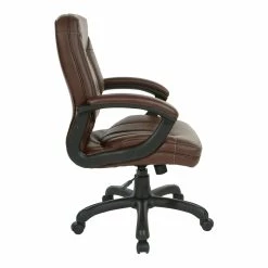 Coupon ⭐ Office Star Executive Mid Back Chocolate Faux Leather Chair With Contrast Stitching 🤩 -Deals Writing Desks Store 2204624 2 L