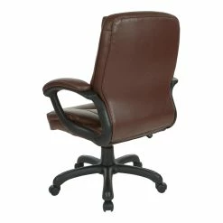 Coupon ⭐ Office Star Executive Mid Back Chocolate Faux Leather Chair With Contrast Stitching 🤩 -Deals Writing Desks Store 2204624 4 L