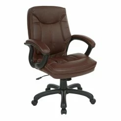 Coupon ⭐ Office Star Executive Mid Back Chocolate Faux Leather Chair With Contrast Stitching 🤩