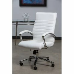 Brand new 🎉 Office Star Executive Mid-Back Chair In White Faux Leather With Padded Arms 👍 -Deals Writing Desks Store 2204754 1 L