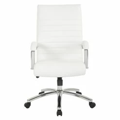 Brand new 🎉 Office Star Executive Mid-Back Chair In White Faux Leather With Padded Arms 👍 -Deals Writing Desks Store 2204754 2 L