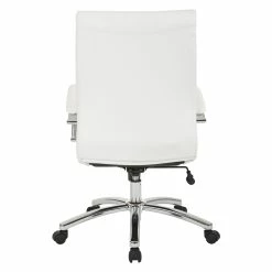 Brand new 🎉 Office Star Executive Mid-Back Chair In White Faux Leather With Padded Arms 👍 -Deals Writing Desks Store 2204754 4 L