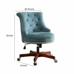 Best Sale ๐ฅฐ Benjara 35 Inch Wooden Swivel Office Chair-Button Tufted Backrest-Blue And Brown ๐ฅ 11 Best Sale ๐ฅฐ Benjara 35 Inch Wooden Swivel Office Chair-Button Tufted Backrest-Blue And Brown ๐ฅ -Deals Writing Desks Store 2206596 4 L