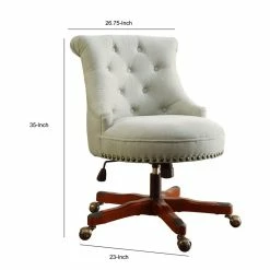 Best reviews of 🔥 Benjara 23" Fabric Office Chair With Button Tufted Backrest In White/Brown ❤️ -Deals Writing Desks Store 2206600 4 L
